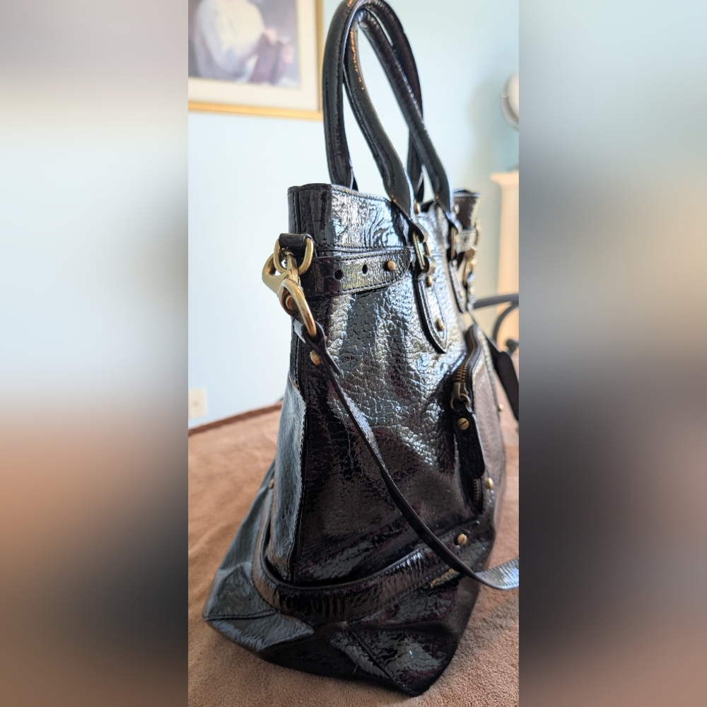 Cole Haan Black Patent Leather Large Tote Shoulder Bag Beautiful Condition - Picture 3 of 8